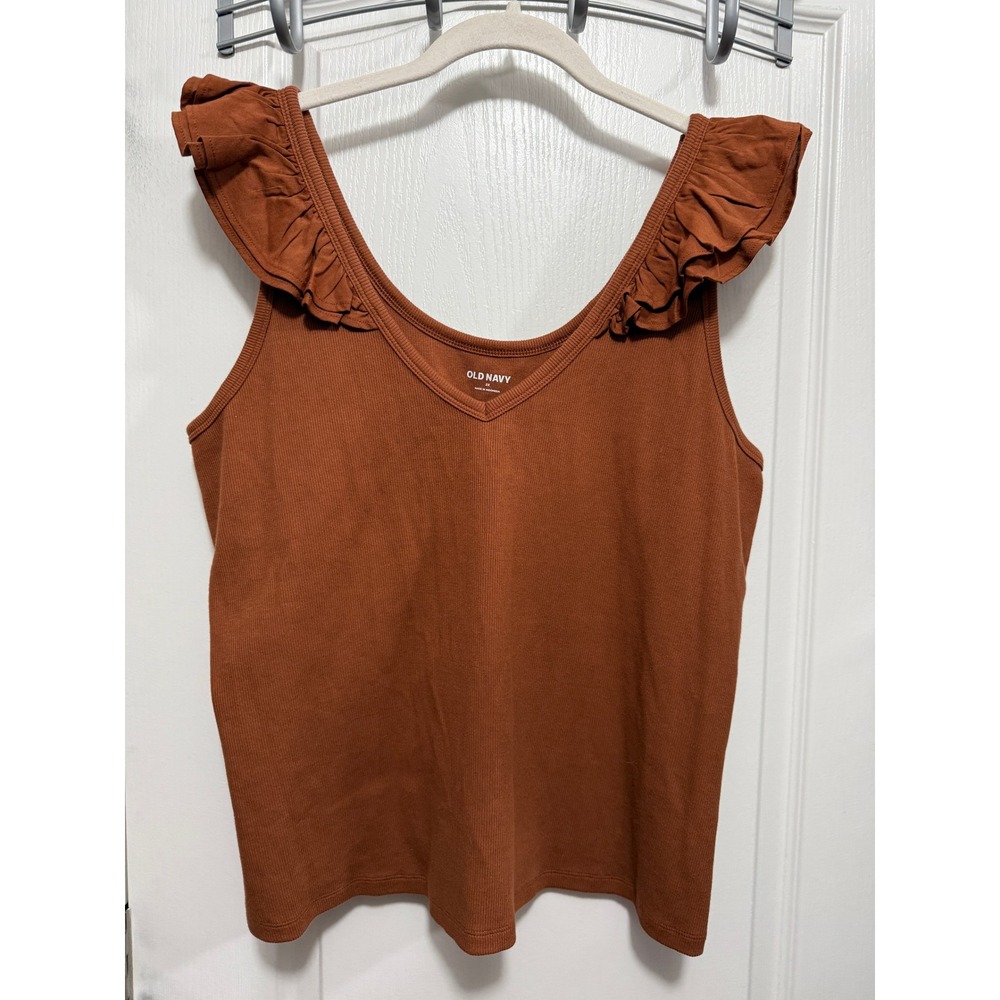 New Old Navy Womens 2X Ribbed Ruffle trim Knit Tank Top Plus Size Chestnut brown - Picture 15 of 15